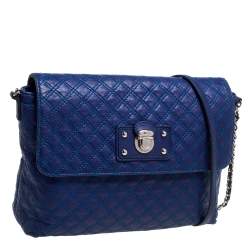 Pre Owned Marc Jacobs Blue Quilted Leather Large Single Flap Shoulder Bag