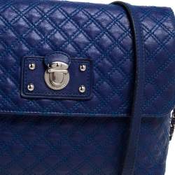 Pre Owned Marc Jacobs Blue Quilted Leather Large Single Flap Shoulder Bag