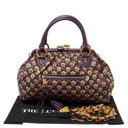 Pre Owned Marc Jacobs Purple/Gold Quilted Print Leather Stam Satchel