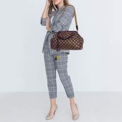 Pre Owned Marc Jacobs Purple/Gold Quilted Print Leather Stam Satchel