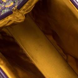 Pre Owned Marc Jacobs Purple/Gold Quilted Print Leather Stam Satchel