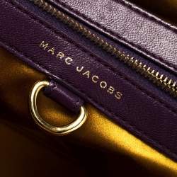Pre Owned Marc Jacobs Purple/Gold Quilted Print Leather Stam Satchel
