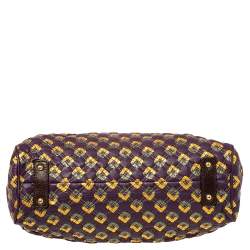 Pre Owned Marc Jacobs Purple/Gold Quilted Print Leather Stam Satchel