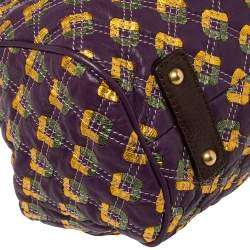 Pre Owned Marc Jacobs Purple/Gold Quilted Print Leather Stam Satchel