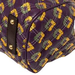 Pre Owned Marc Jacobs Purple/Gold Quilted Print Leather Stam Satchel