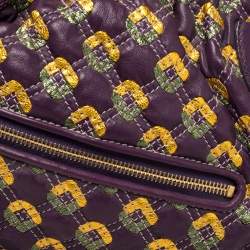 Pre Owned Marc Jacobs Purple/Gold Quilted Print Leather Stam Satchel