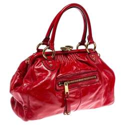 Pre Owned Marc Jacobs Red Patent Leather Stam Satchel