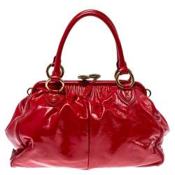 Pre Owned Marc Jacobs Red Patent Leather Stam Satchel