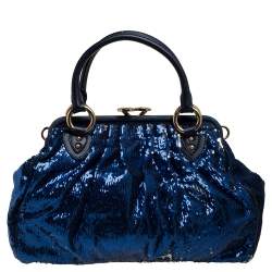 Marc Jacobs Blue Sequins and Suede Stam Satchel