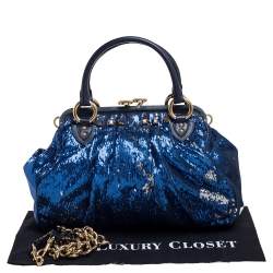 Marc Jacobs Blue Sequins and Suede Stam Satchel