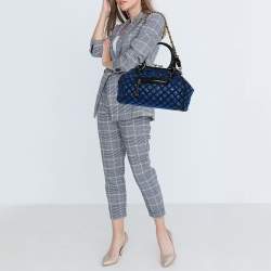 Pre Owned Marc Jacobs Blue Crystal Embellished Quilted Suede and Leather Stam Satchel