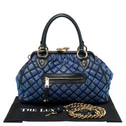 Pre Owned Marc Jacobs Blue Crystal Embellished Quilted Suede and Leather Stam Satchel