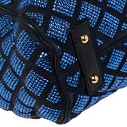 Pre Owned Marc Jacobs Blue Crystal Embellished Quilted Suede and Leather Stam Satchel