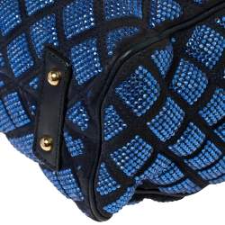 Pre Owned Marc Jacobs Blue Crystal Embellished Quilted Suede and Leather Stam Satchel