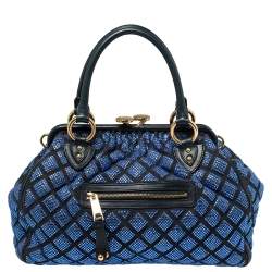 Pre Owned Marc Jacobs Blue Crystal Embellished Quilted Suede and Leather Stam Satchel