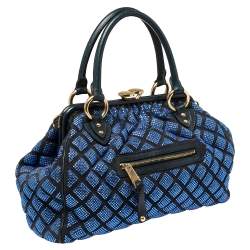 Pre Owned Marc Jacobs Blue Crystal Embellished Quilted Suede and Leather Stam Satchel