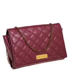 Marc Jacobs Burgundy Quilted Leather Flap Chain Clutch