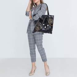 Marc Jacobs Blue/Black Python Embossed Leather Embellished Wingman Tote 