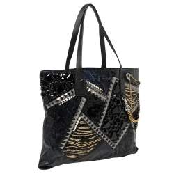 Marc Jacobs Blue/Black Python Embossed Leather Embellished Wingman Tote 