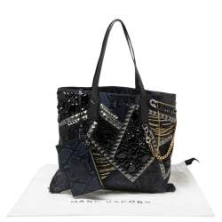 Marc Jacobs Blue/Black Python Embossed Leather Embellished Wingman Tote 
