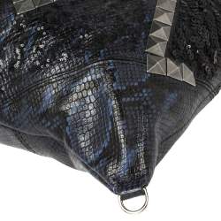 Marc Jacobs Blue/Black Python Embossed Leather Embellished Wingman Tote 