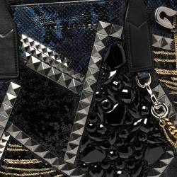 Marc Jacobs Blue/Black Python Embossed Leather Embellished Wingman Tote 