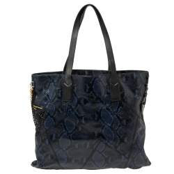 Marc Jacobs Blue/Black Python Embossed Leather Embellished Wingman Tote 