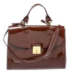 Marc Jacobs Brown Patent Leather Rider Top Handle Bag