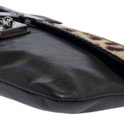 Marc Jacobs Grey/Brown Leopard Print Calfhair and Leather Safari Vip Clutch