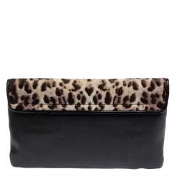 Marc Jacobs Grey/Brown Leopard Print Calfhair and Leather Safari Vip Clutch
