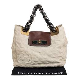 Pre Owned Marc Jacobs Cream/Brown Quilted Shimmer Leather Turnlock Flap Shoulder Bag