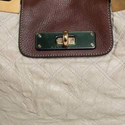 Pre Owned Marc Jacobs Cream/Brown Quilted Shimmer Leather Turnlock Flap Shoulder Bag
