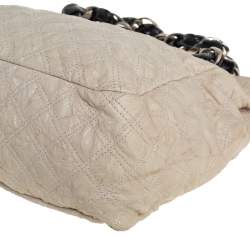 Pre Owned Marc Jacobs Cream/Brown Quilted Shimmer Leather Turnlock Flap Shoulder Bag