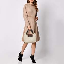 Pre Owned Marc Jacobs Cream/Brown Quilted Shimmer Leather Turnlock Flap Shoulder Bag