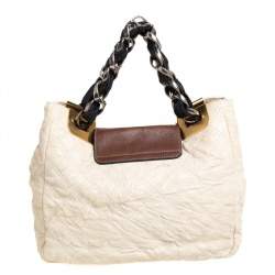 Pre Owned Marc Jacobs Cream/Brown Quilted Shimmer Leather Turnlock Flap Shoulder Bag