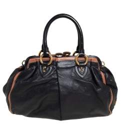 Pre Owned Marc Jacobs Black Leather Safety Pin Stam Top Handle Bag