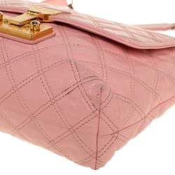 Pre Owned Marc Jacobs Light Pink Quilted Leather Pushlock Flap Shoulder Bag