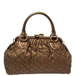 Pre Owned Marc Jacobs Metallic Brown Quilted Leather Stam Satchel