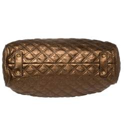 Pre Owned Marc Jacobs Metallic Brown Quilted Leather Stam Satchel