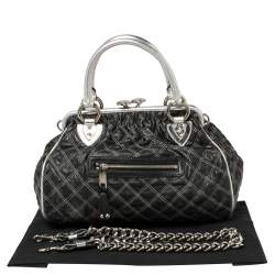 Pre Owned Marc Jacobs Black/Silver Quilted Leather Stam Satchel