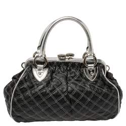 Pre Owned Marc Jacobs Black/Silver Quilted Leather Stam Satchel