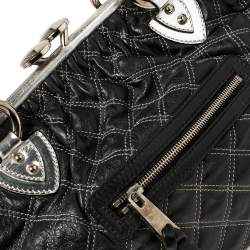Pre Owned Marc Jacobs Black/Silver Quilted Leather Stam Satchel