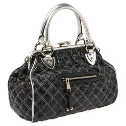 Pre Owned Marc Jacobs Black/Silver Quilted Leather Stam Satchel