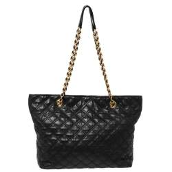 Pre Owned Marc Jacobs Black Leather Quilted Chain Tote