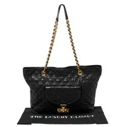 Pre Owned Marc Jacobs Black Leather Quilted Chain Tote