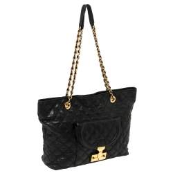 Pre Owned Marc Jacobs Black Leather Quilted Chain Tote