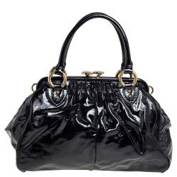 Pre Owned Marc Jacobs Black Patent Leather Stam Satchel