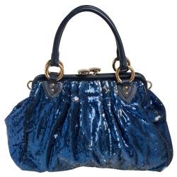 Pre Owned Marc Jacobs Blue Sequin and Suede New York Rocker Stam Satchel 