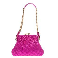 Pre Owned Marc Jacobs Metallic Fuchsia Quilted Leather Little Stam Shoulder Bag