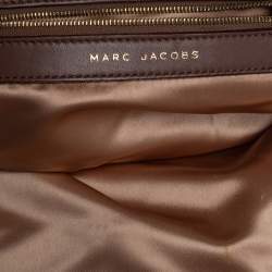 Pre Owned Marc Jacobs Brown/Gold Houndstooth Print Leather and Calfhair Stam Satchel